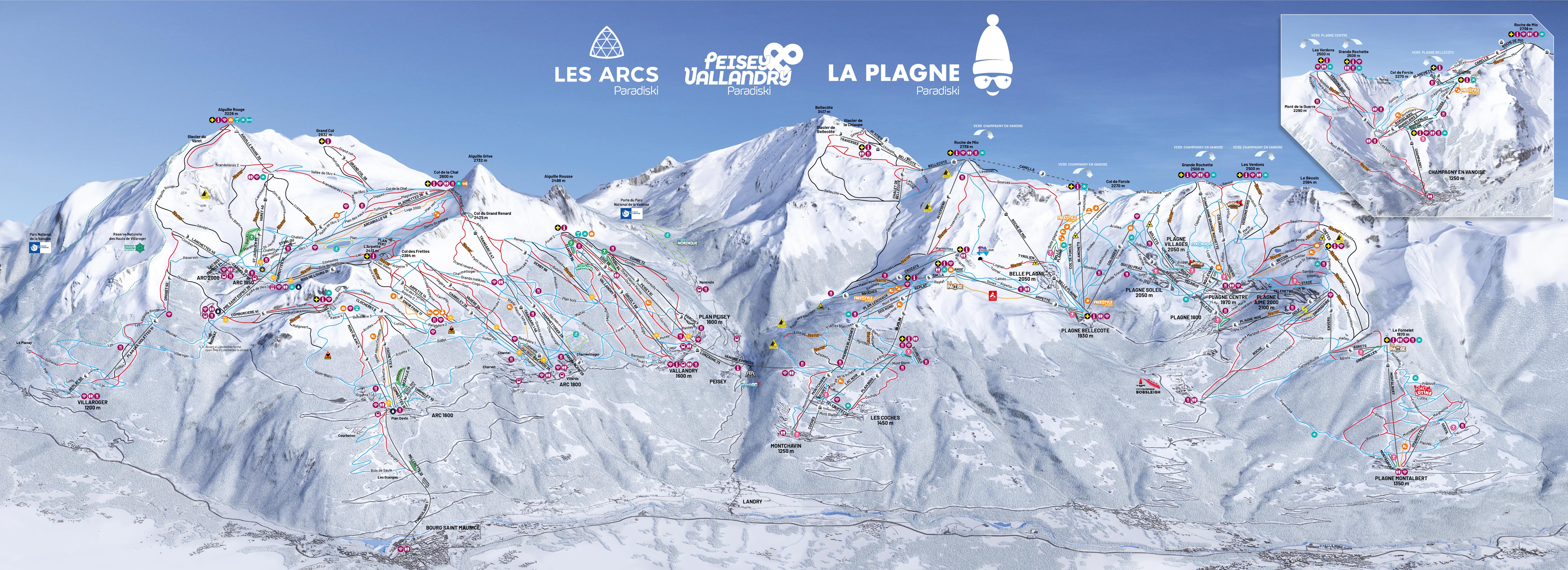 Plan des pistes domaine skiable Paradiski